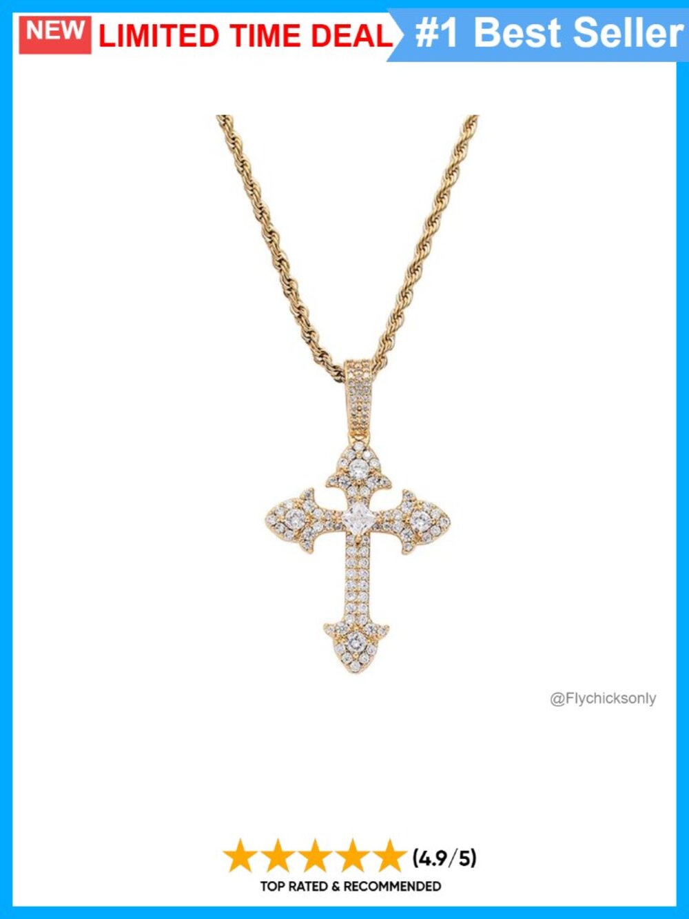 14K Gold Cross Pendant Necklace Moissanite 18" Gift for Her